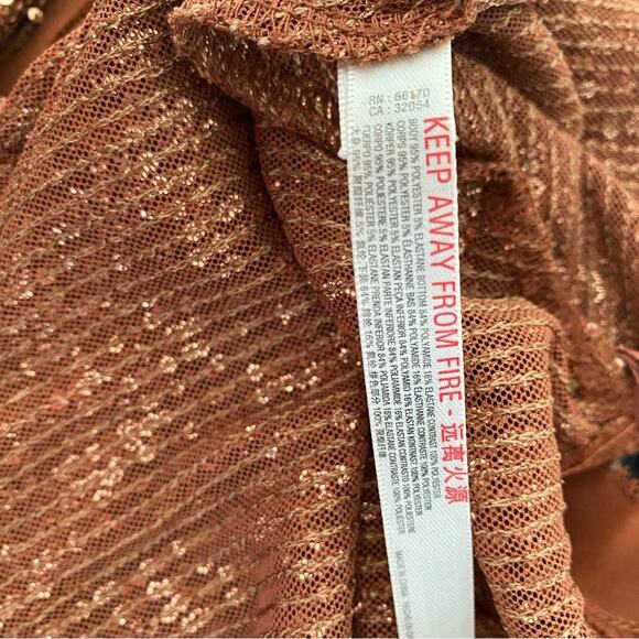 Free People NWOTS Shimmer & Shine Brown Sequin Bodysuit Top size large - Picture 9 of 11